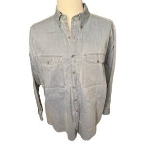 Ralph Lauren Chaps Vintage 90s Mens XL Light Blue Long Sleeve Denim Field Shirt
